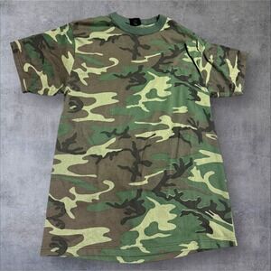 Vintage Rothco Woodland Camouflage T Shirt Made In USA Size L Hunting